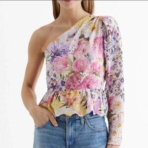 Express Floral One Sleeve 100% Cotton Peplum Top